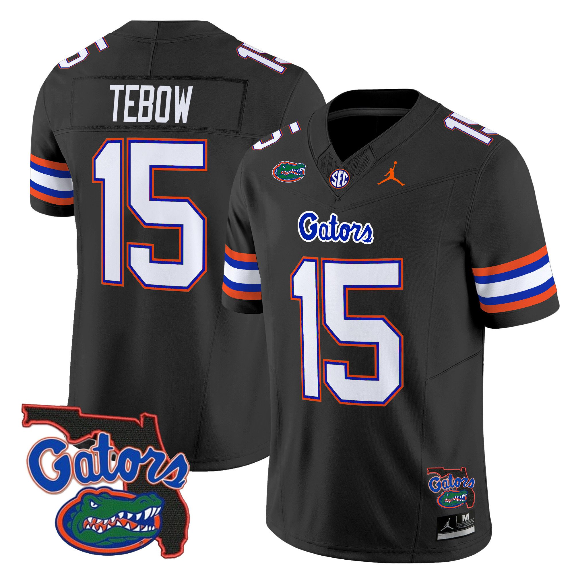 Men Florida Gators #15 Tebow Black 2024 Florida Patch Vapor Limited NCAA Jersey style 1